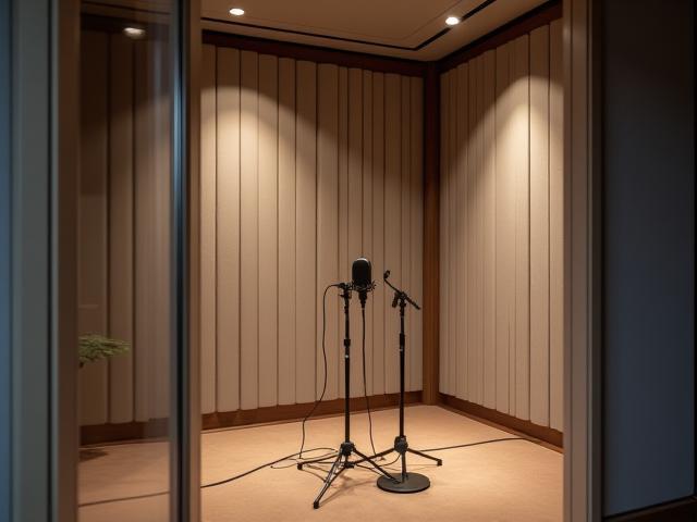 Interior view of the isolated vocal booth designed for pristine vocal recordings